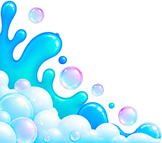 Colorful bubbles and splashes on black background.