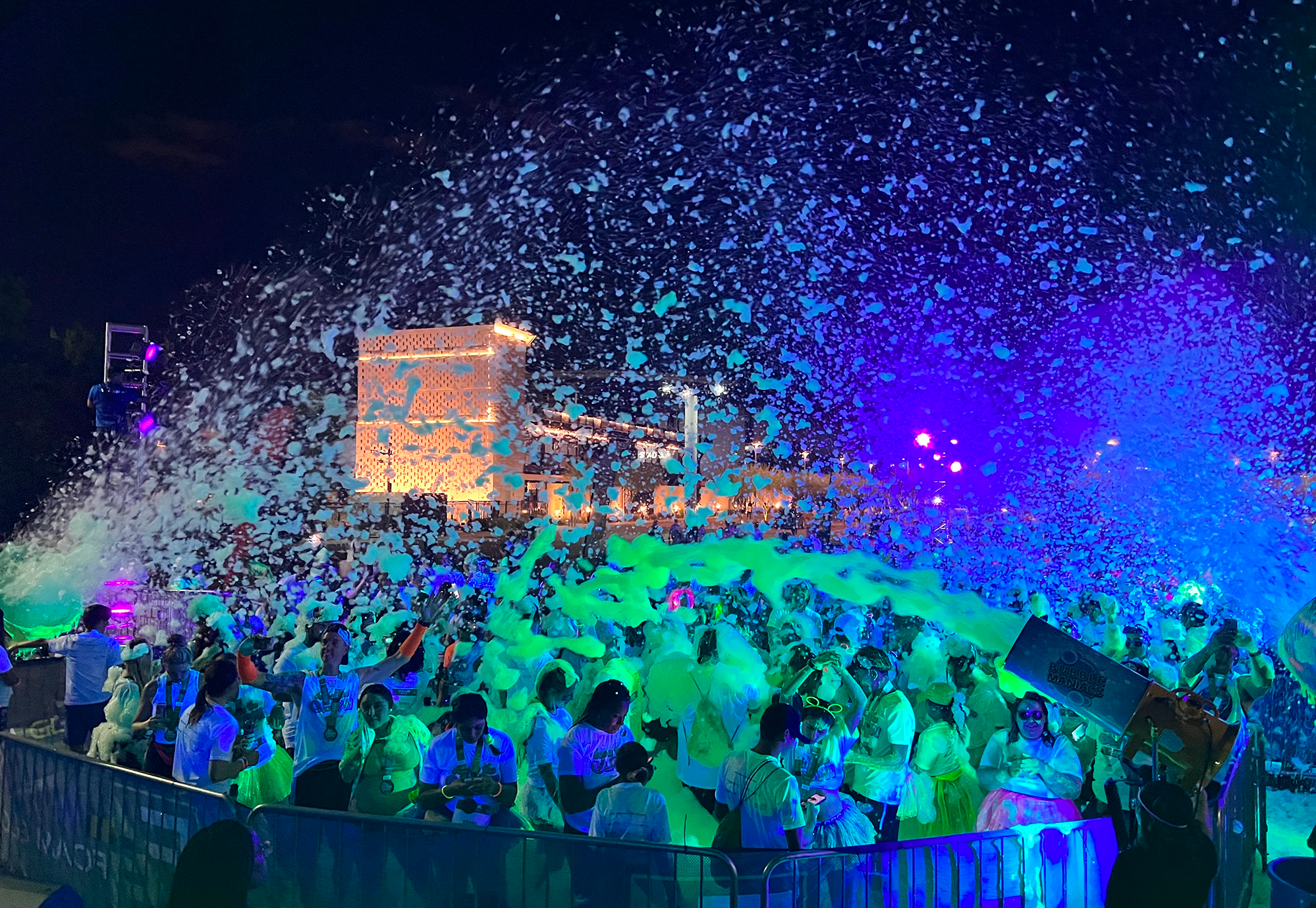 Outdoor foam party at night
