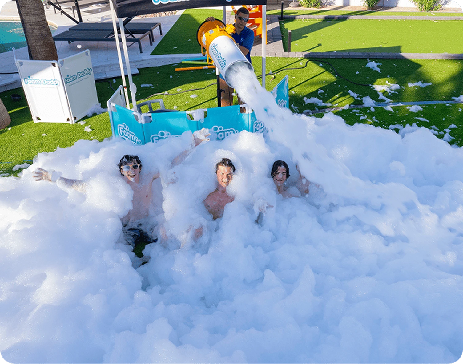 People enjoying a foam party outdoors